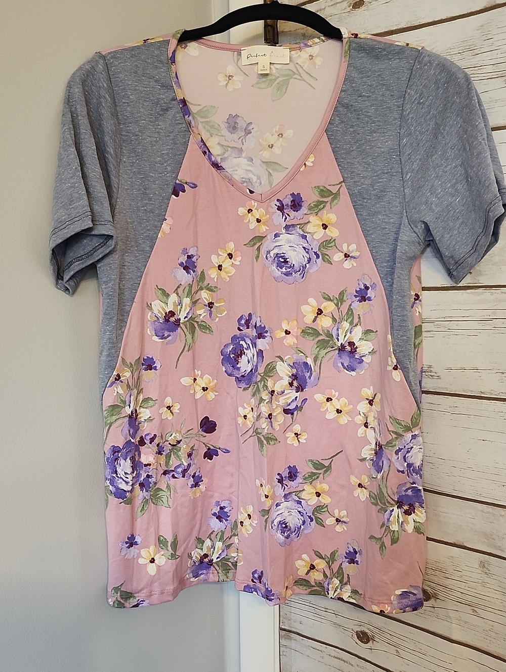 Pink Floral V-Neck Mixed-Media Top -New